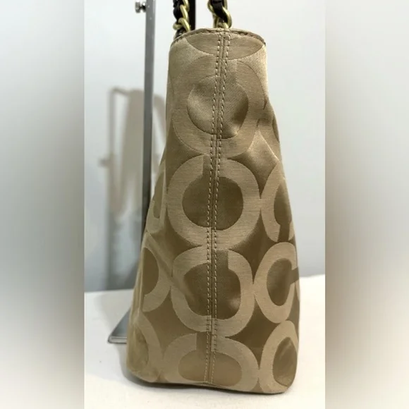 Coach Madison Signature Tan Sateen Canvas Tote with Dark Brown Leather Trim - Picture 4 of 16